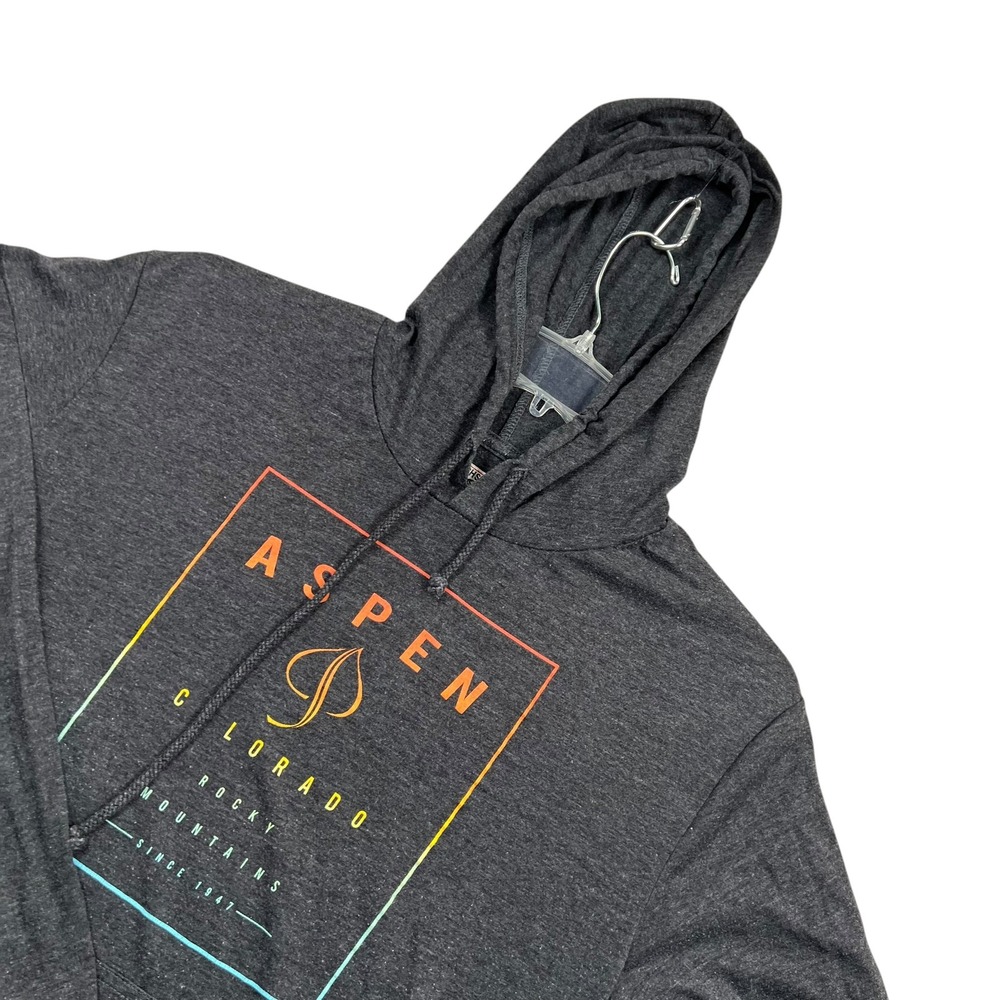 Techstyles Aspen Colorado Hoodie Mens Medium Charcoal Gray Graphic Pullover 1349